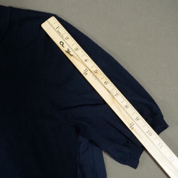 Adrianna Papell Top Womens Small Blue Knit Front Ruffled Blouse Short Sleeve - Picture 15 of 15